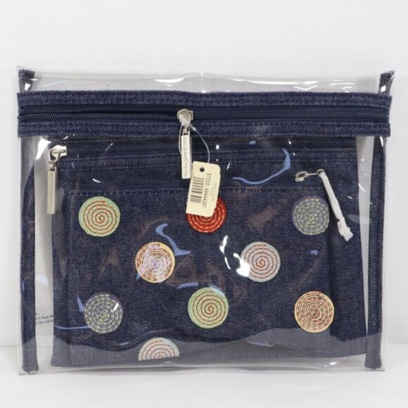 Bath & Body Works Denim Cosmetic Bag Polka Dots - Picture 1 of 5